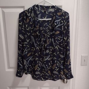 Ann Taylor Navy Floral Blouse